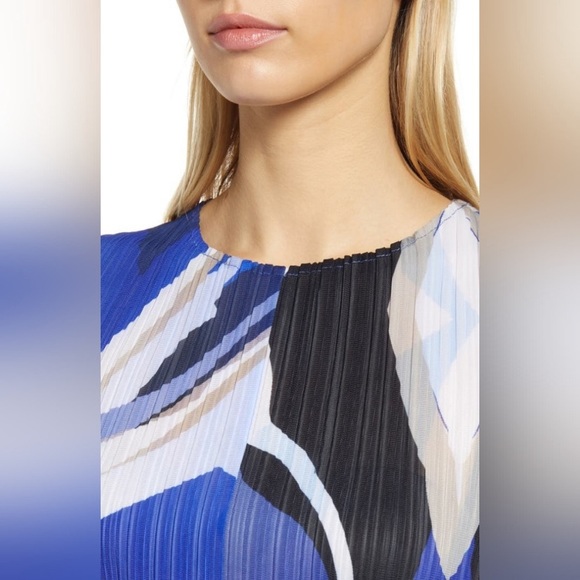 Ming Wang abstract pleated blue midi dress - Picture 3 of 13